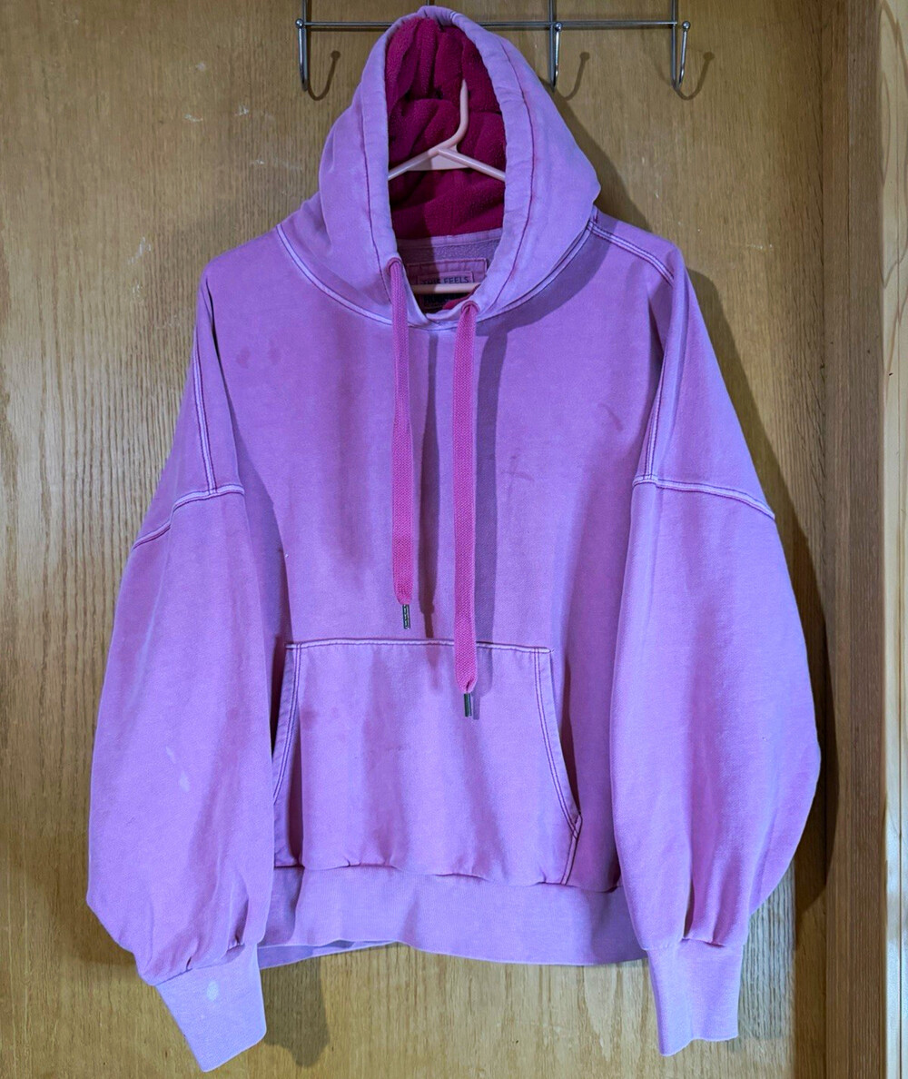 American Eagle Pink Fleece Pullover Hoodie Drawstring Pocket Solid Women's S